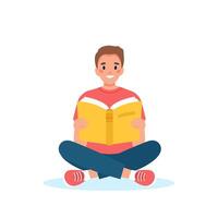 Man reading book while sitting. Learning and literacy day concept. Cute vector illustration in flat cartoon style