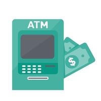 Green ATM for withdrawing cash from banks vector