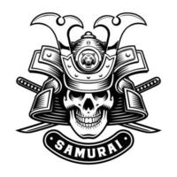 Black and white vector illustration of a samurai skull