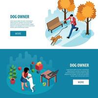 Dog Owner Horizontal Banners Set vector