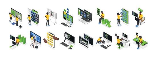 UI and UX Development Isometric Set vector