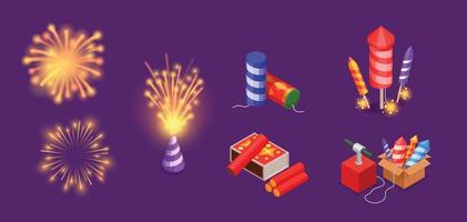 Fireworks isometric Set vector