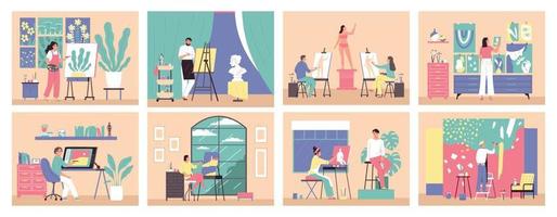 Painting Studio Compositions Set vector