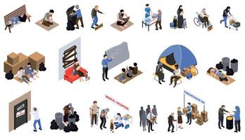 Poverty Isometric Icons Set vector