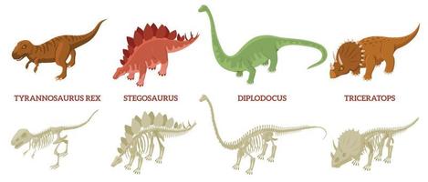 conjunto de composiciones de esqueleto de dinosaurios vector