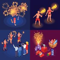 Fireworks 2x2 Isometric Set vector