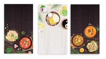 Thai Cuisine Food Flat Cards vector