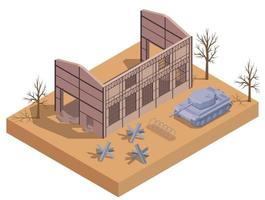 Ruined Destroyed Building Isometric vector