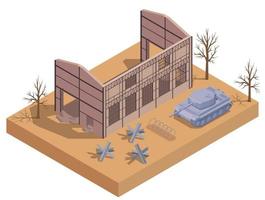 Ruined Destroyed Building Isometric vector