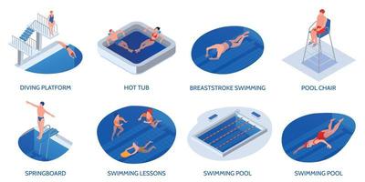 Isometric Swimming Pool Composition Set vector