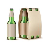 Four Beer Bottles Cardboard Package vector