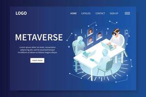Vr Metaverse Isometric Web Site Banner vector