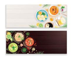 Thai Cuisine Food Flat Banners vector