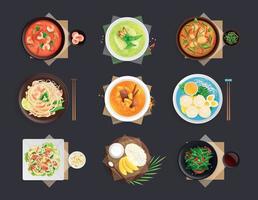 vista superior de la comida de la cocina tailandesa vector
