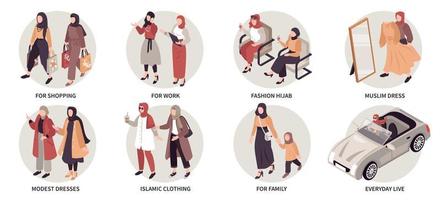 Muslim Women Fashion Isometric Compositions vector