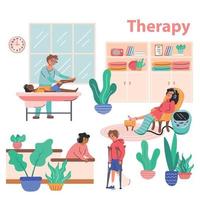 ilustración de fisioterapia y rehabilitación