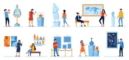 People In Museum Flat Set vector