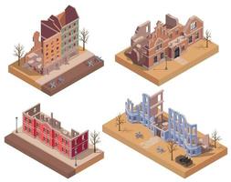 Ruined Destroyed Buildings Isometric vector