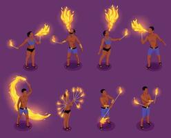 Fire Show Performers Isometric vector