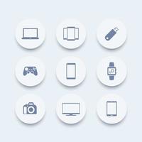 Gadgets round icons, laptop, tablet, camera, smartphone, smart watch icon, vector illustration