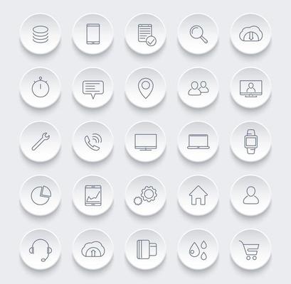 25 business, commerce, shopping, finance line icons for web and apps, vector illustration