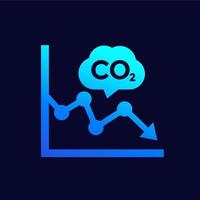 co2, icono de reducción de emisiones de carbono con un gráfico, vector