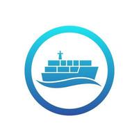 icono de barco de contenedores, pictograma redondo de transporte marítimo, ilustración vectorial vector