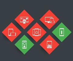 mobile, desktop business app, phone, tablet, smartphone icons vector