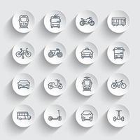 City transport icons set, cab, bus, train, subway, cars, bikes, scooters vector