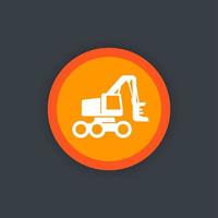 Forest harvester icon, wheeled feller buncher, timber harvesting machine, vector illustration