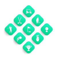 Golf icons set, clubs, player, golfer, golf bag vector