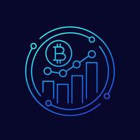 bitcoin growing icon with chart, linear design vector