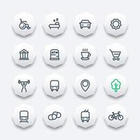 line icons set for map, pictograms for navigation on octagon shapes, vector illustration