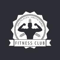 emblema de grunge vintage del club de fitness con culturista posando, textura grunge vector