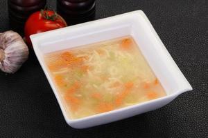 Chicken soup with noodles photo