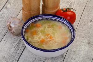 Chicken soup with noodles photo