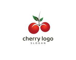 diseño abstracto del logotipo vectorial de frutas de cereza, diseño vectorial de cereza con hoja verde. vector