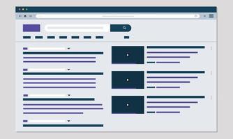 resultado de búsqueda con barra lateral reproducir video sitio web vector