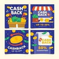 Set of Social Media Posts for Cash Back Concept vector