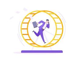 Rat race business concept with businessman running in hamster wheel working hard and always busy vector