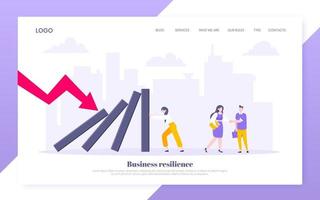concepto de sitio web de ilustración vectorial de metáfora de resiliencia empresarial o efecto dominó. vector
