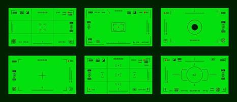 Green colored chroma key camera rec frame viewfinder overlay background screen flat style design vector illustration.