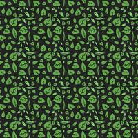 seamless pattern with green leaves. green leaves on the black background. vector