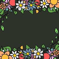 Colored vector flowers icons with place for text. Doodle vector frame with flowers icons