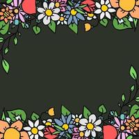 Colored vector flowers icons with place for text. Doodle vector frame with flowers icons