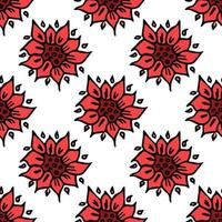 Seamless floral vector pattern. Colored flowers background. Doodle floral pattern with red flowers. Vintage floral pattern illustration
