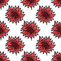 Seamless floral vector pattern. Colored flowers background. Doodle floral pattern with red flowers. Vintage floral pattern illustration