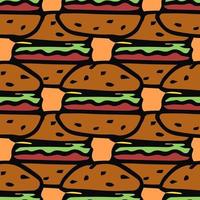 Seamless pattern with burger icons. Colored hamburger background. Doodle vector burger illustration