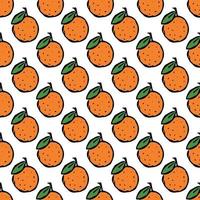 Seamless pattern with orange icons. Colored orange background. Doodle vector illustration with fruits