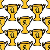 Seamless doodle pattern with championship cup. vector illustration with golden cup. Sport background